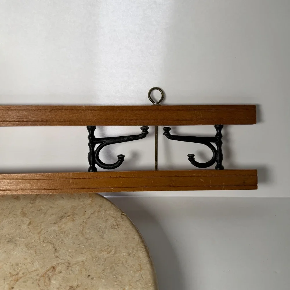 Vintage Wood Cast Iron Wall Mount Coat Rack 24